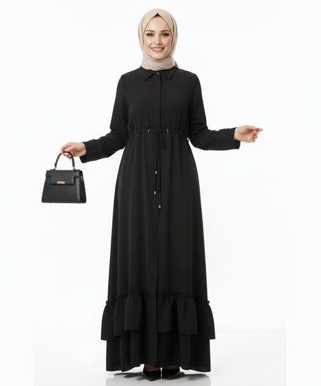 (Awatif Yazlık Günlük Elbise –( Siyah Renk