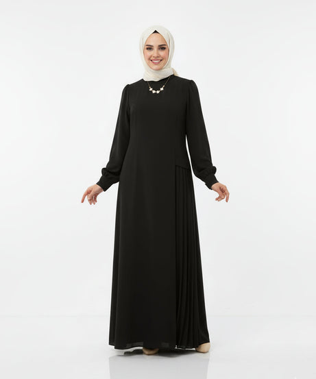 Lara Yan Büzgülü Elbise (Siyah) 2026