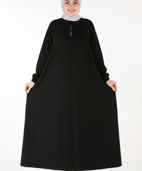 Pratik tasarımlı, kolları fırfırlı tesettür ferace (siyah) 1327