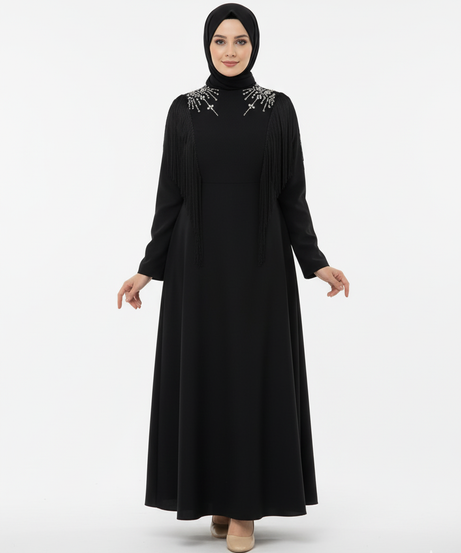 Tala siyah renkli, yaz mevsimi için özel bir elbise