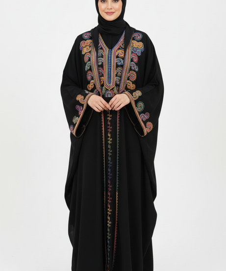 Şeyha abaya takımı siyah, işlemeli, resmi yazlık abaya takımı