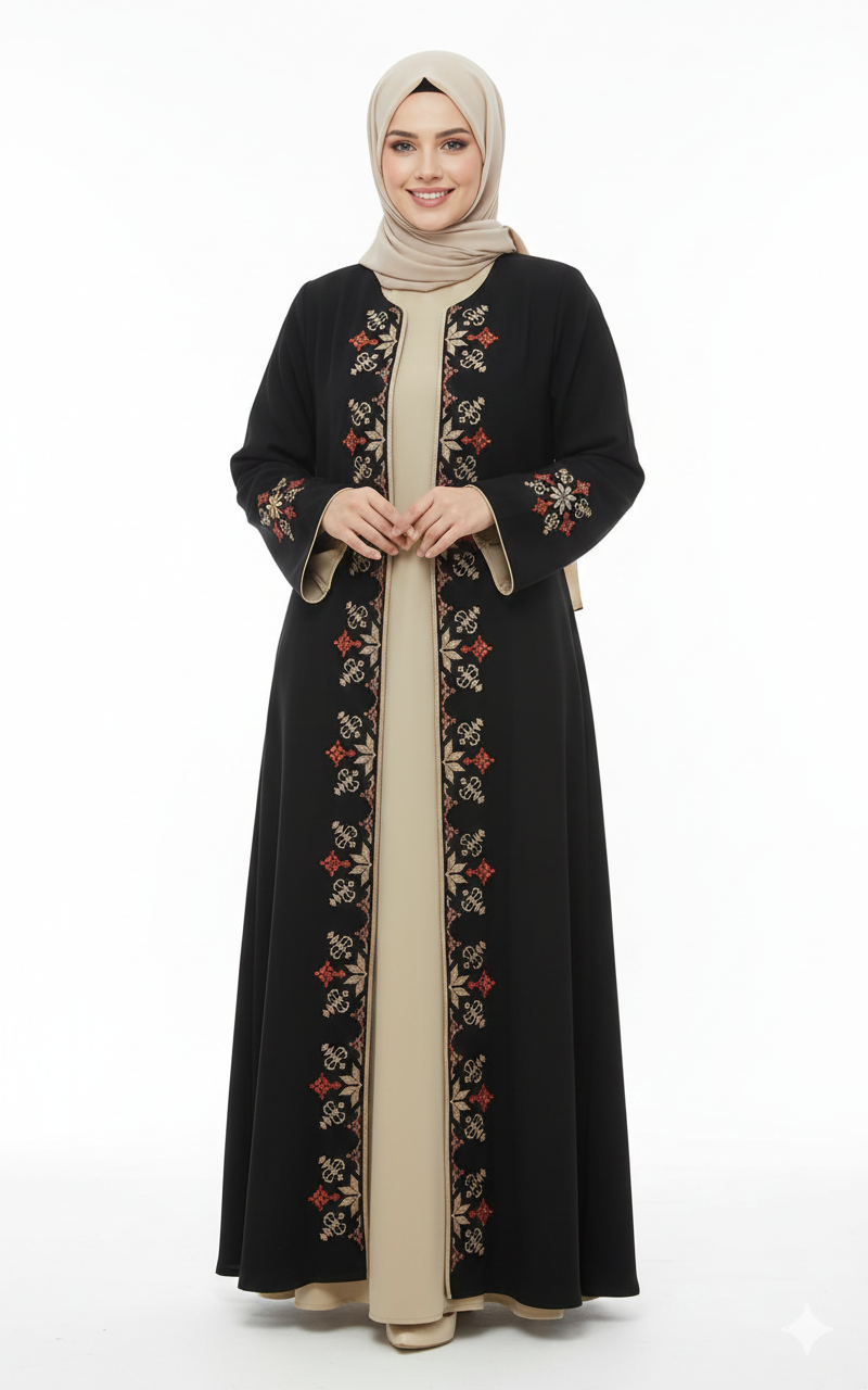 Amani abaya (siyah + bej)