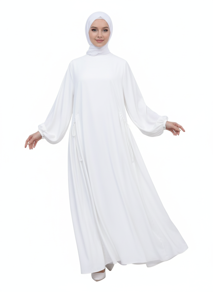 Lisa tesettürlü kadınlar için bol elbise (beyaz) 1419