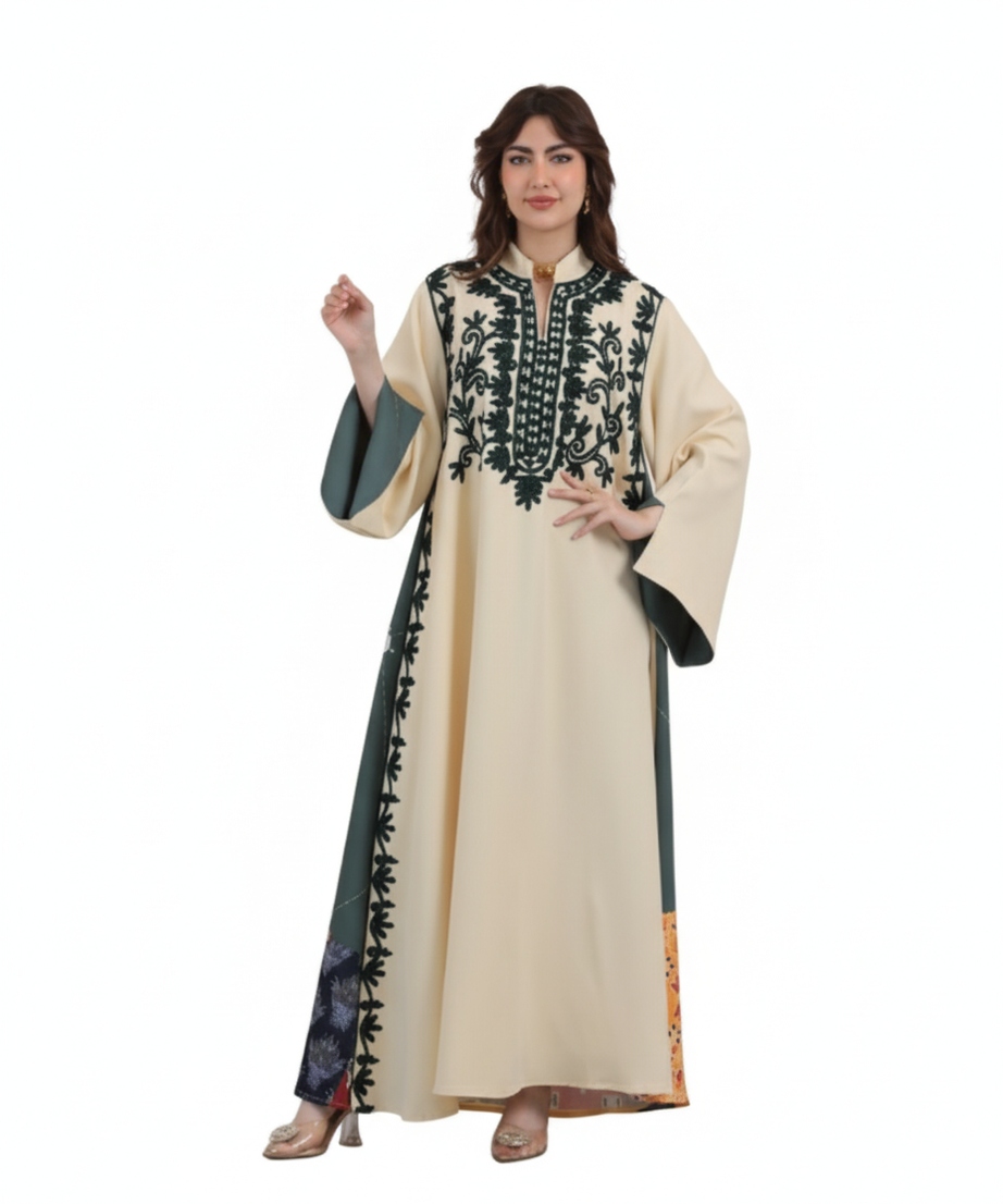 Samar Ferace Zümrüt Nakışlı Göğüs Detaylı