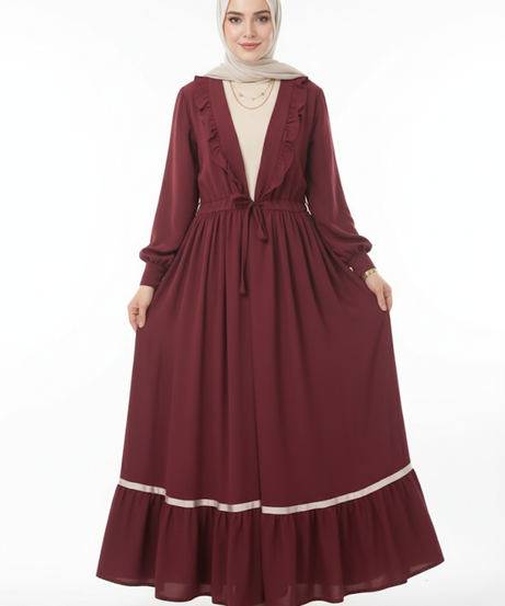 Taghreed Abaya Yazlık Resmi (Bordo/ Bej)